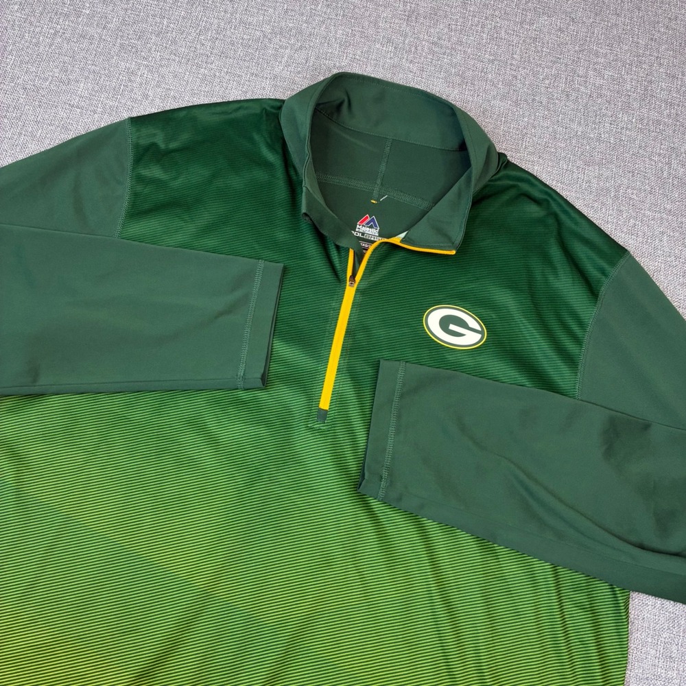 Majestic Green Bay Packers Pullover Mens 2XL Green CoolBase 1/4 Zip NFL Gradient